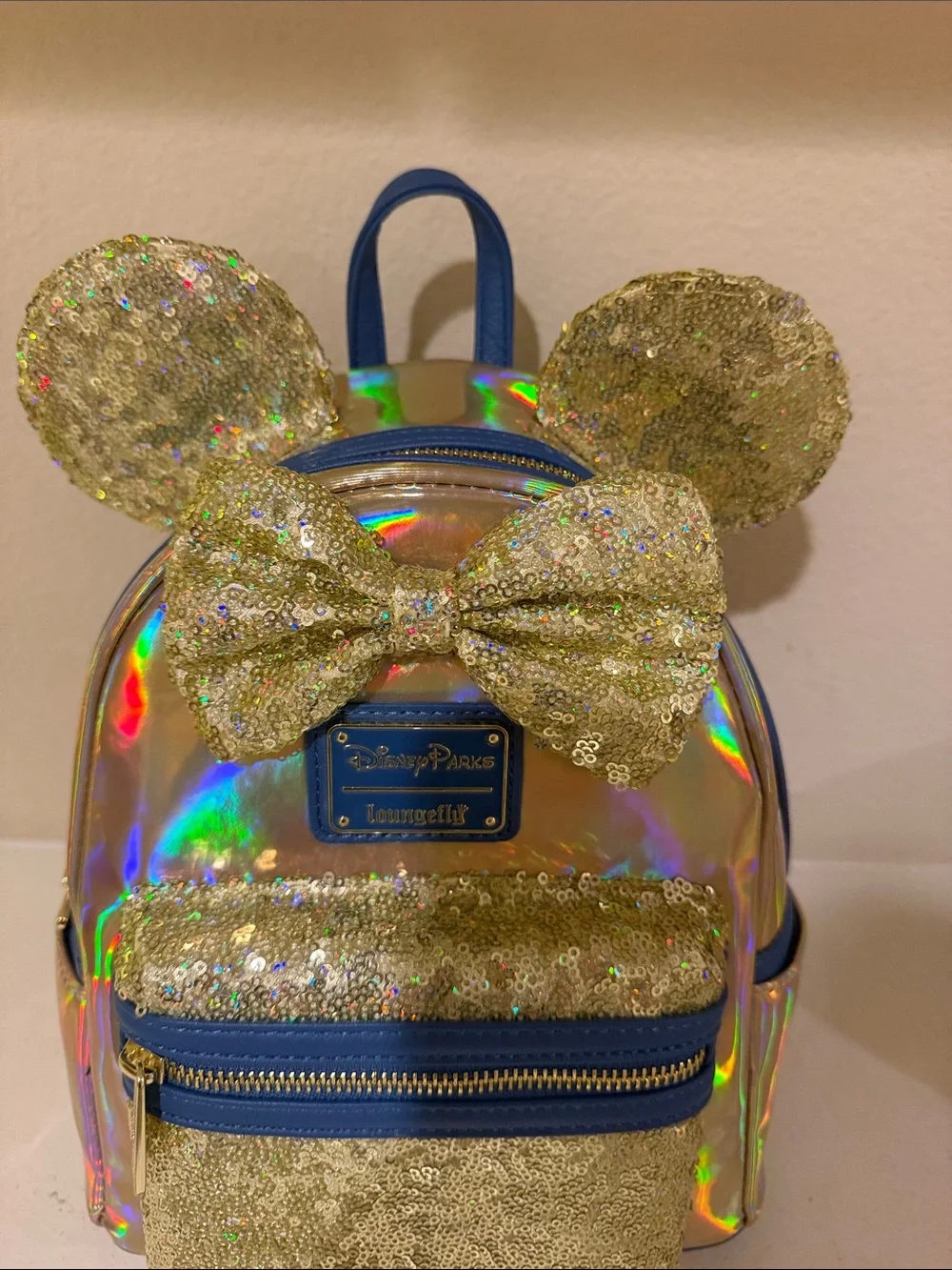 Loungefly Gold Sequin & Holographic Mickey Ear Kids Backpack